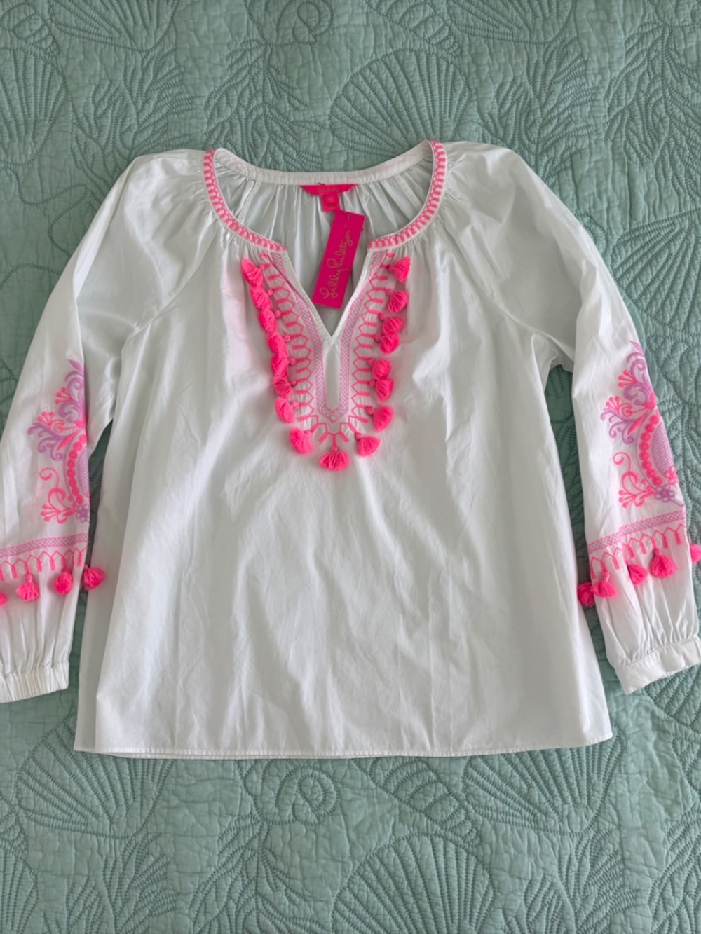 Lilly Pulitzer Kaydence White Pink Embroidered Tunic XL NWT